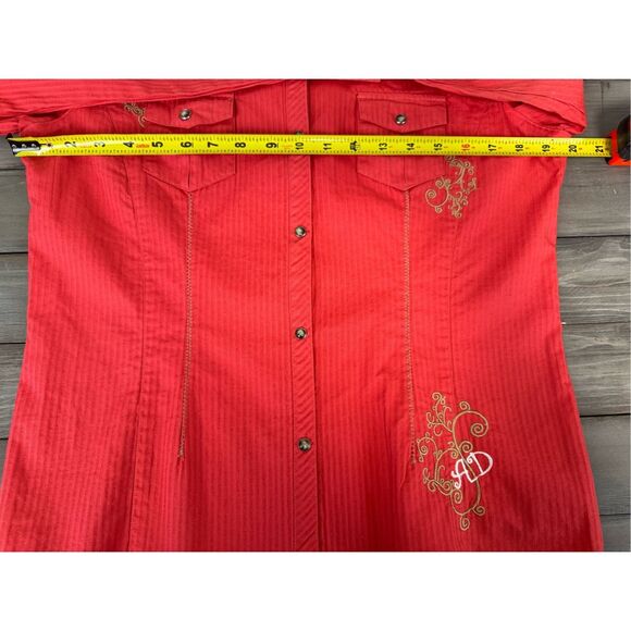 Adiktd Bling Western Bright Coral Shirt Embroidered Shirt Size‎ Large - Picture 7 of 8
